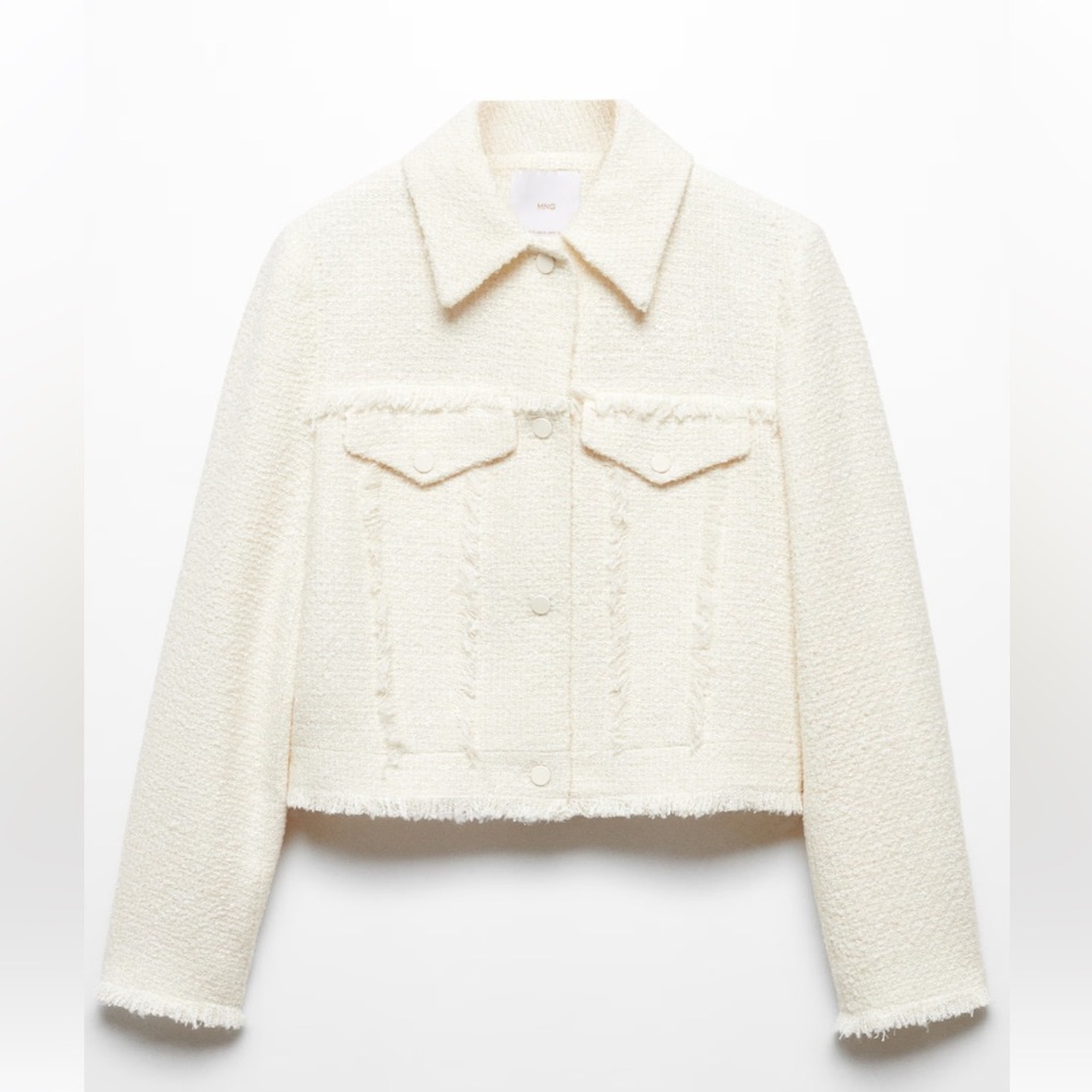 Mango Tweed Jacket Blazer NWOT Size M Cream Cotton Blend